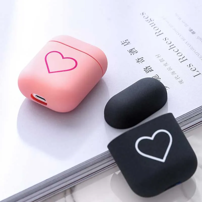 Cute Heart Couples Case For Airpods 1 2 Earphone Accessorie Hard PC Cover