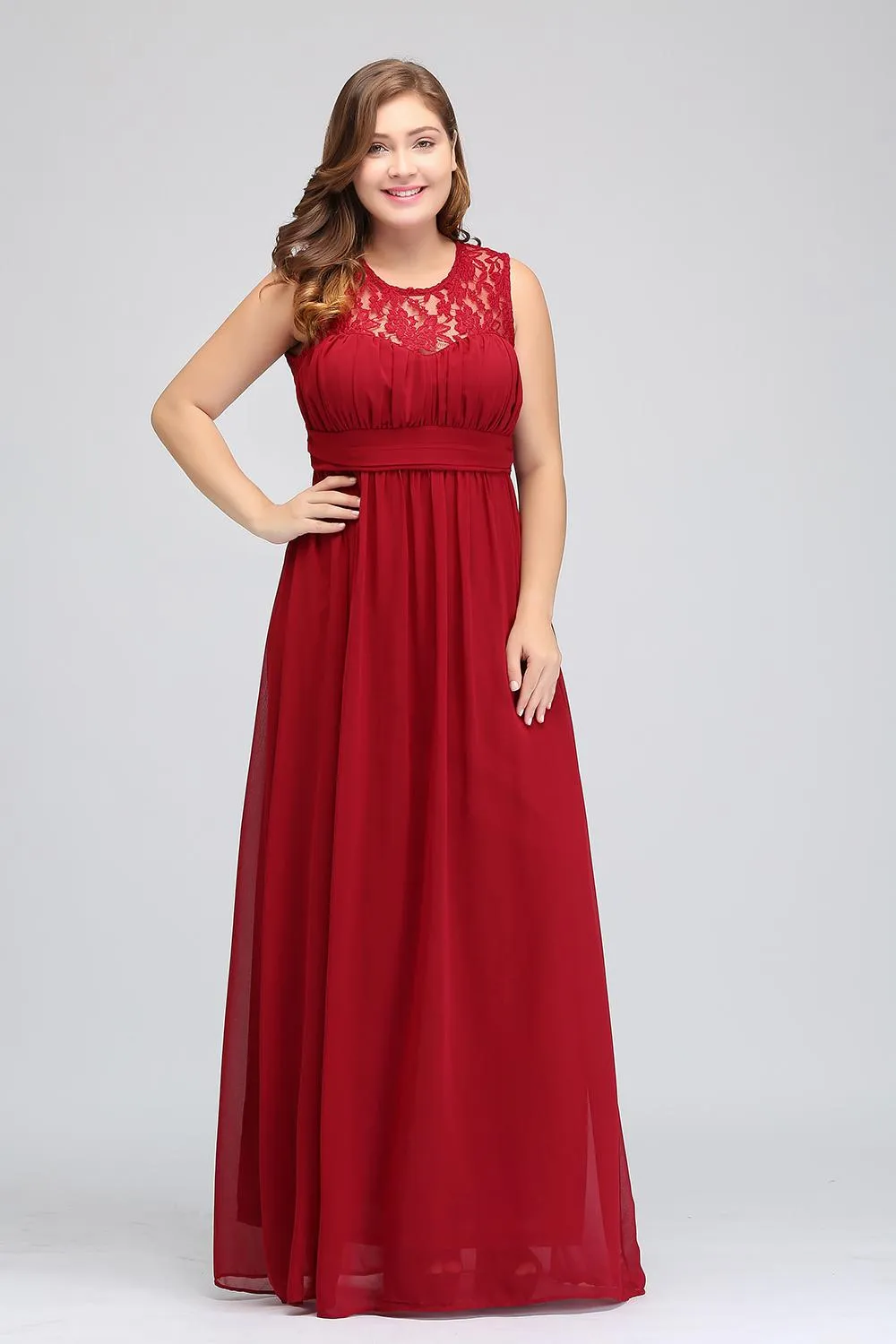 Plus Size Dark Red Chiffon Bridesmaid Dresses Long A Line Formal