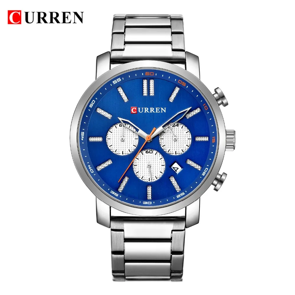 Brand de luxo Sport Military Mens Watches Curren Stainless Steel Watch para Man Chronograph Data de Relógio Masculino Relógio275C