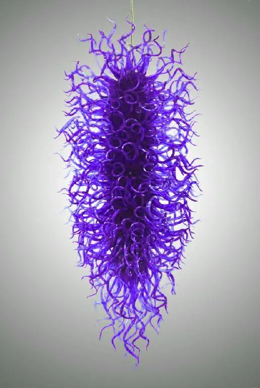 100% munblåst ce ul Borosilicate Murano Glass Dale Chihuly Art Long Purple Chandelier Mouth Blown Glass Lamp