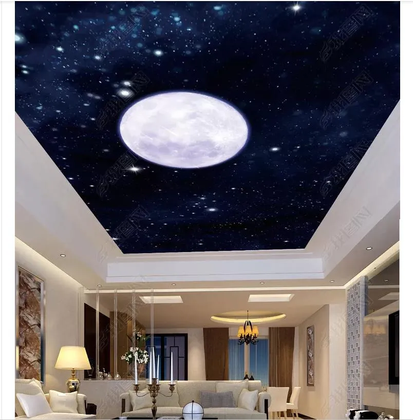 3D foto mural teto personalizado papel de parede decoração de interiores Bonito céu estrelado lua luar sala zenith teto fundo mural