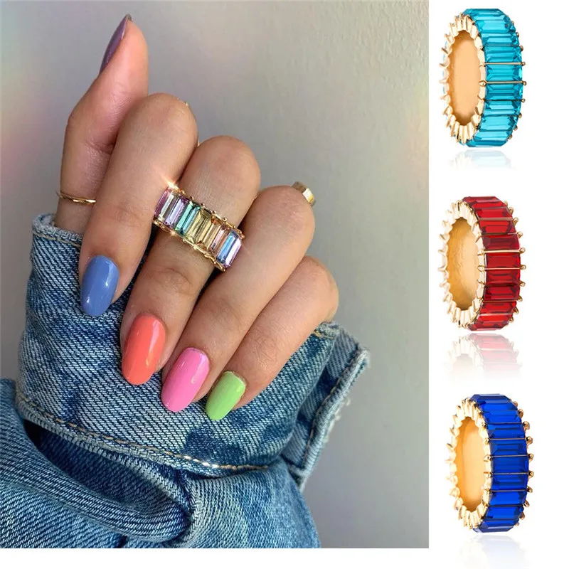 Wedding Engagement Colour Rings Women Fashion Jewelry Gifts Acrylic Fashion Setting Rainbow Ring