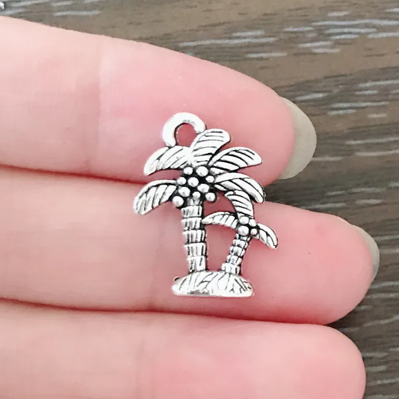 DIY Jewelry Clip on Charm Dangle Charms Antique Silver Tone Palm Tree Charm for Bracelets Necklaces Earrings Zipper Pulls Bookmarks