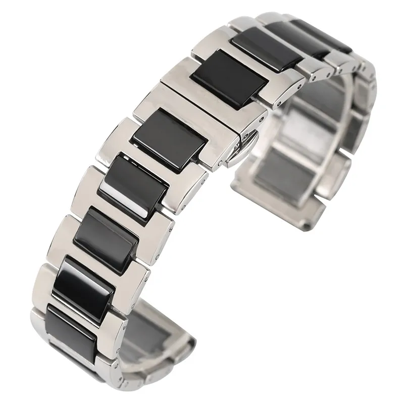 Noir/Blanc 18mm 20mm Solide En Acier Inoxydable Bande Céramique Montre Bracelet Lien Chaîne Remplacement Bracelet Extrémités Droites