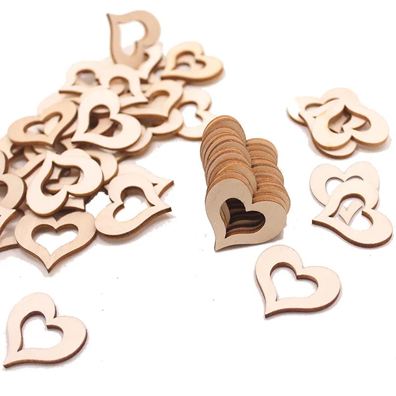 Embellissements de coeur en bois creux vierges artisanat tranches de coeur en bois vierges pour Arts artisanat bricolage décor de fête de mariage