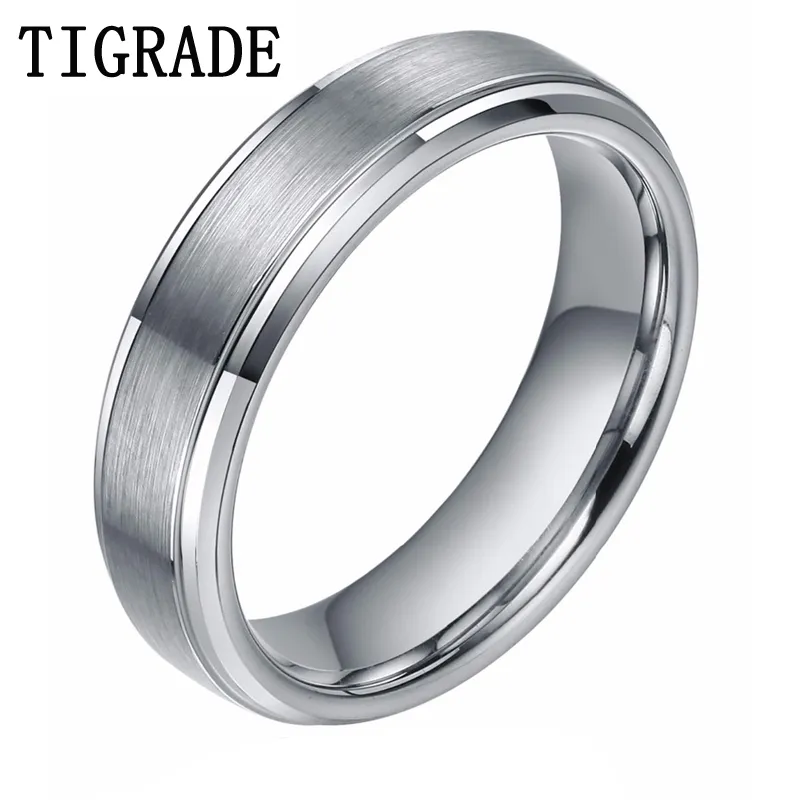 Tigrade 6mm Mens Silver Tungsten Karbid Ring Borstade Hög Polerade Kanter Bröllop Ringar Kvinnor Engagemang Band Famale Bague Homme J190716