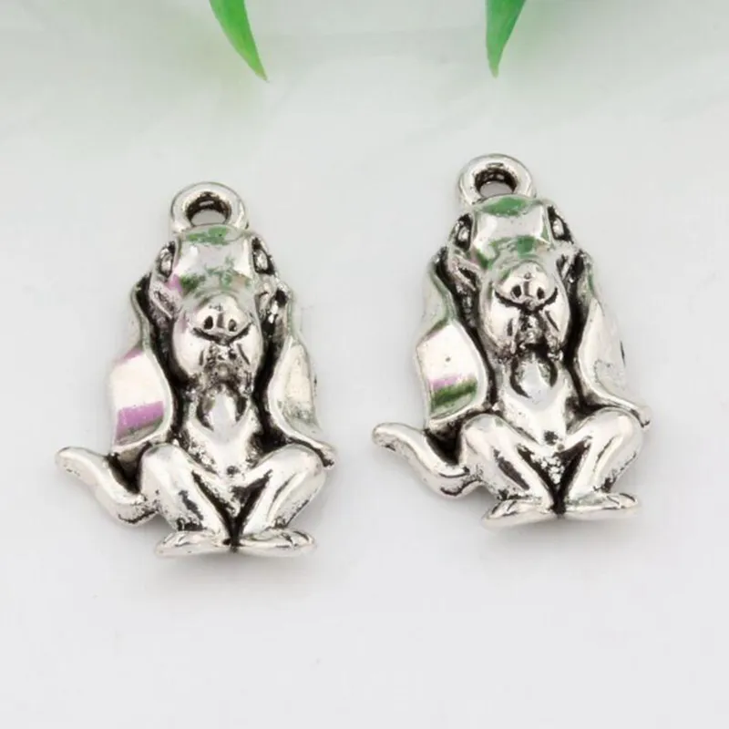 Heet ! 150 stks Antiqued Silver Legering Basset Hound Hond Charms Hanger DIY Sieraden Fit Ketting Armband 14.5x25.5mm