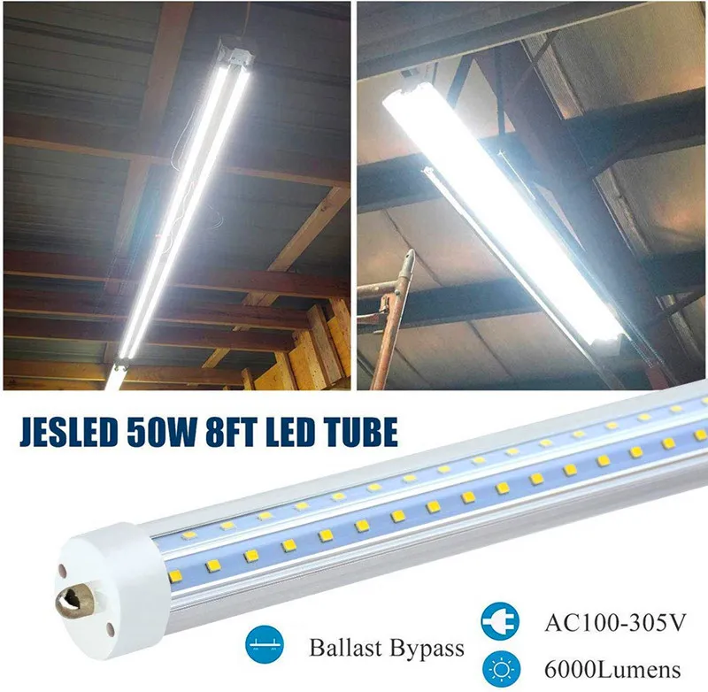 8FT LED Light Tubes V Shape 72W 6000K Single Pin Fa8 Base T8 T10 T12 LED Fluorescent Bulbs Replacement 150W Equivalent