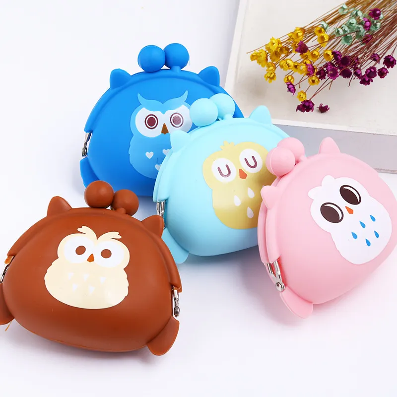 2020 New Soft Silicone Owl Coin Purses Cute Mini Poese Cartoon Owl Print Hasp Handväska Små headsetpaket