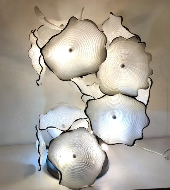 크리 에이 티브 무라노 램프 플레이트 바닥 램프 꽃 디자인 유리 아트 조각 서있는 조명 현대적인 장식 흰색 색상
