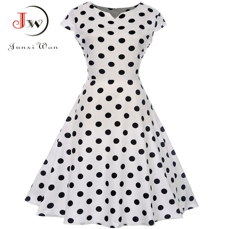 2020 weiß Polka Dot Frauen Sommer Kleid Robe Pin Up Retro 50er Jahre Vintage Rockabilly Swing Kleider Floral Schlank elegante Party Kleid