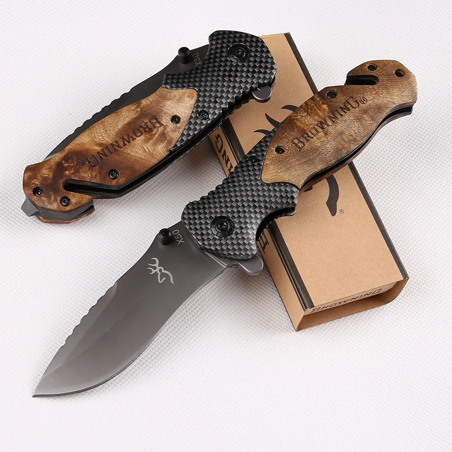 Trähandtag Browning X50 Folding Knife Pocket Knives Outdoor Camping Tools Tactical Pocket Knife Outdoor Survival EDC Tool Man033392942