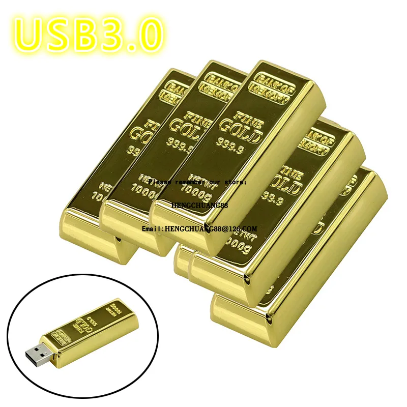 Métal Bullion Gold Clé USB 128 Go Dernière barre de conception USB3.0 Clé USB 64 Go Cle Memory U Stick 4 Go 8 Go 16 Go 32 Go Clé USB