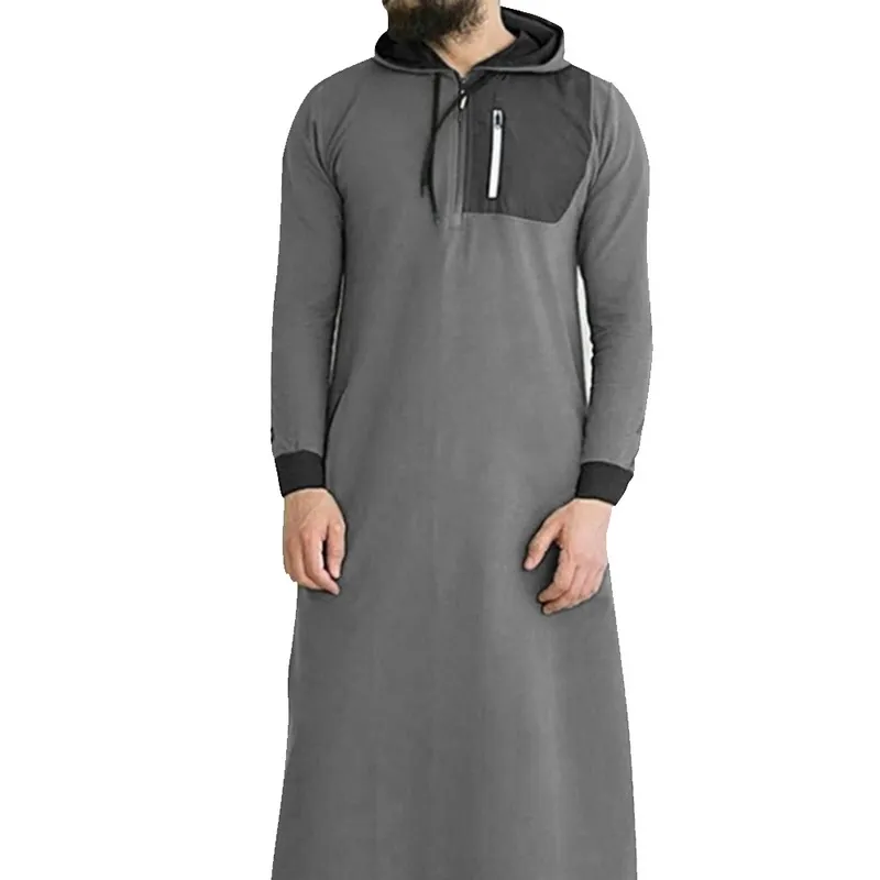 Islamic Muslim Arab Sweatshirt Men Long Sleeve Hooded with Pocket Abaya Saudi Arabian Long Hoodies Robe Men Muslim Clothing