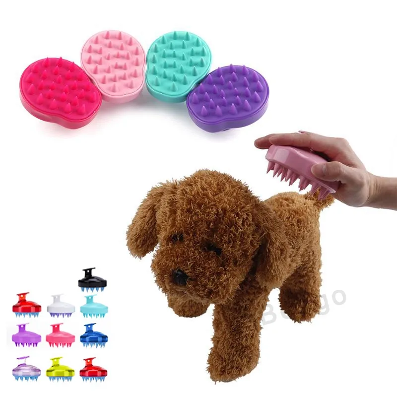 Soft Pet Brush Comb Grooming Supplies Dog Puppy Cat Washing Cleaning Bath Brush Comb Dog Silicone Massage Shower Brushes 10 Color DBC BH2857