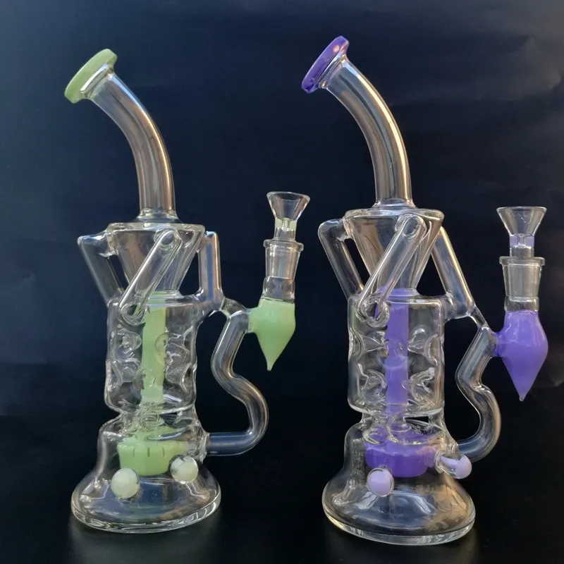 10 Inch Duplo Recycler Oil Rig Dab Bong Turbine Perc Fab ovo copo de água Bongos plataformas petrolíferas fumadores Waterpipes 14 milímetros bacia Joint