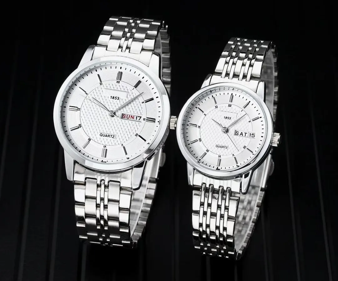 Lovers série montres de luxe pour hommes Double fonction de calendrier montre à quartz montres de marque TS 1853 bracelet en cuir en acier de marque cadeau de couple de mode