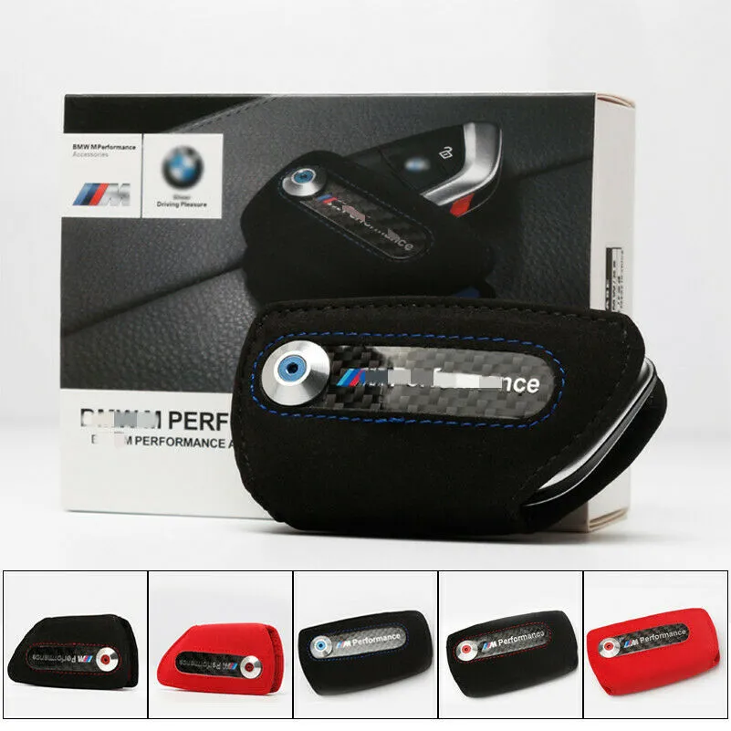New M performance Carbon Fiber Car Leather Key Case Fob Holder Bag For BMW
