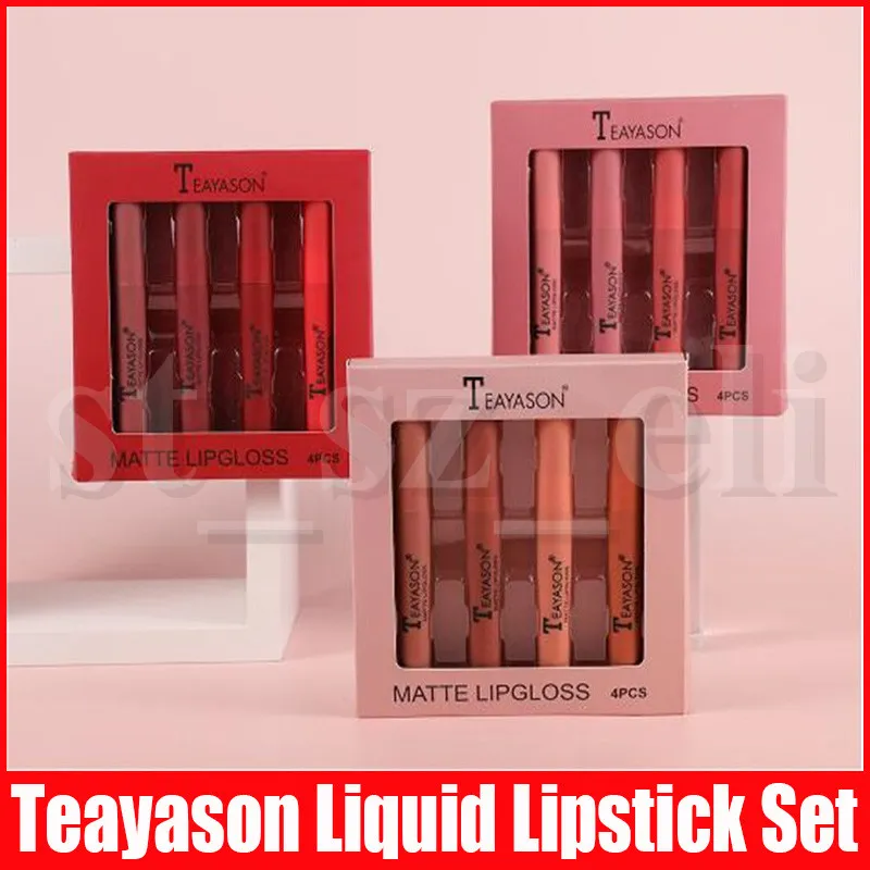 Teamason Matte Vloeistof Lipstick Waterdichte Rode Lipgloss Make Tattoo Langdurige 4pcs / Set Lip Tint Lip Gloss Rouge A Levre Mat
