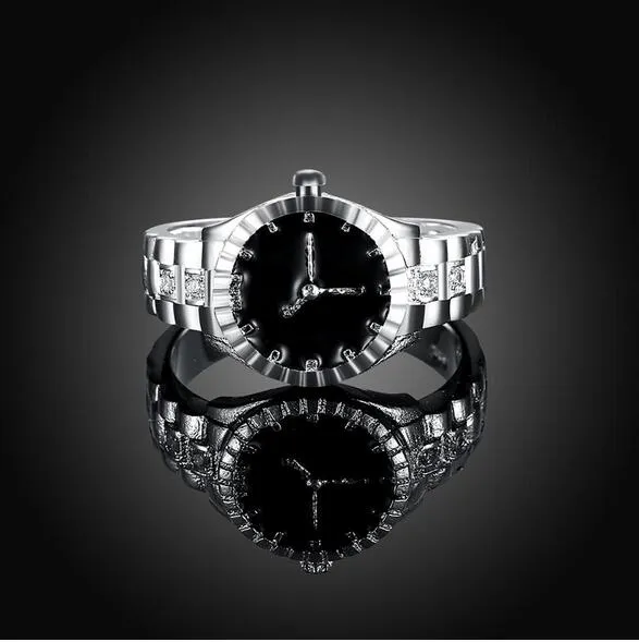 Kreative hochwertige Silberfarbe Schmuck Fabrik direkt Mode Frauen Kristall CZ Ring Hochzeit wie Uhr Stil