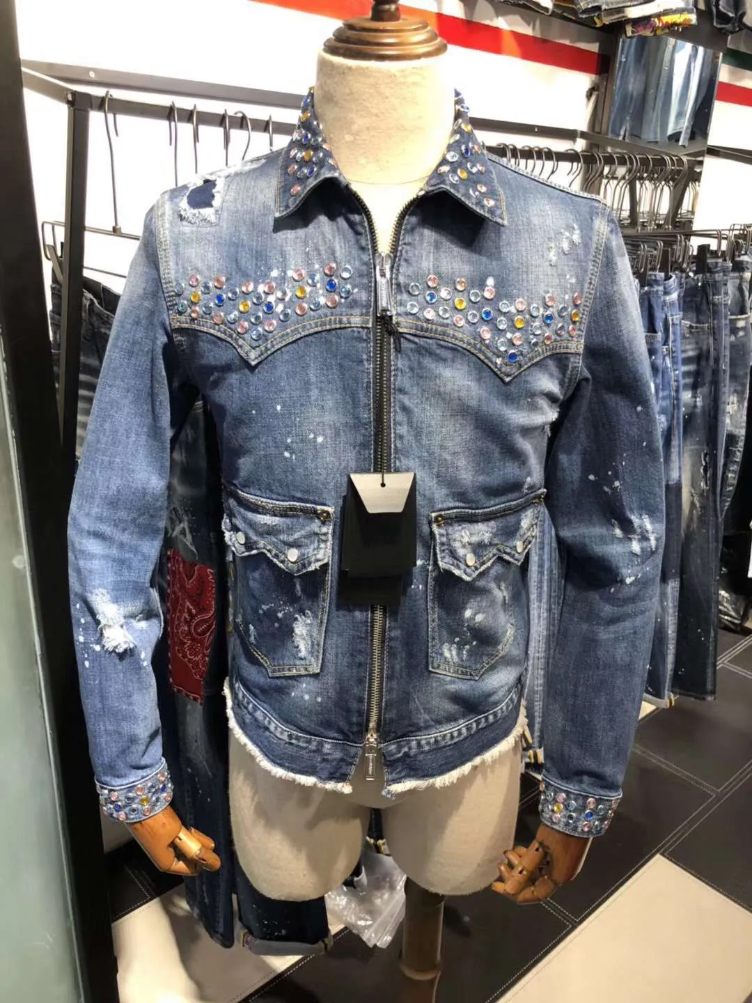 Mens fashion boutique jackets letter trend washed DD2 denim jacket student couple with the same paragraph C18