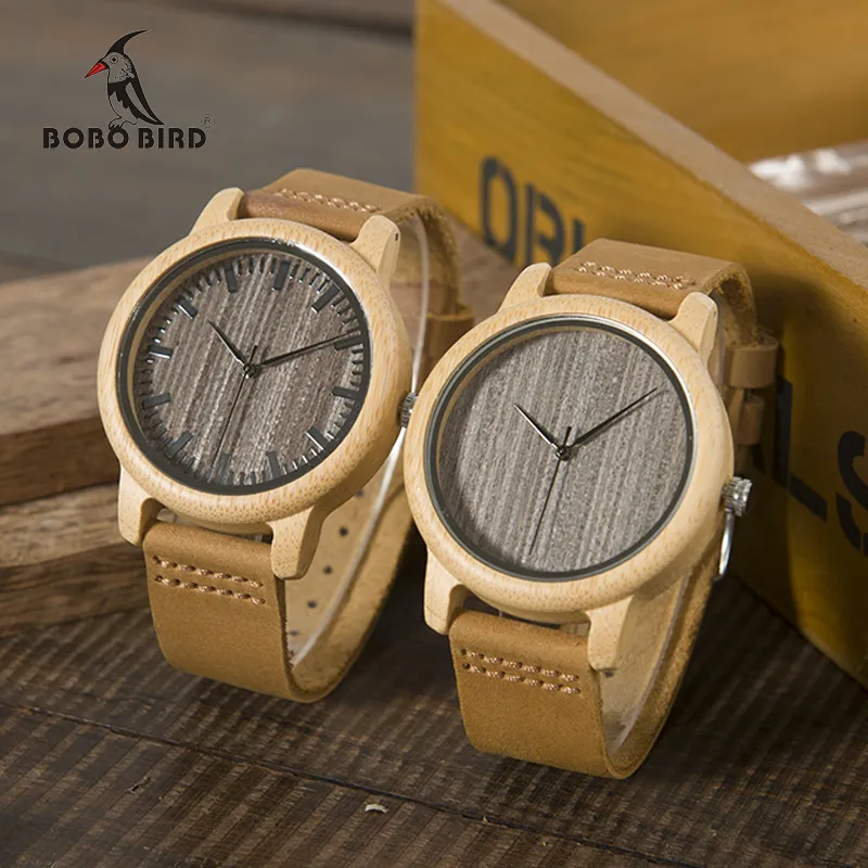 BOBO BIRD WL10 Womens Casual Antique Rodada de bambu de madeira relógio para homens Couro Strap Lady Relógios Top relógio de pulso