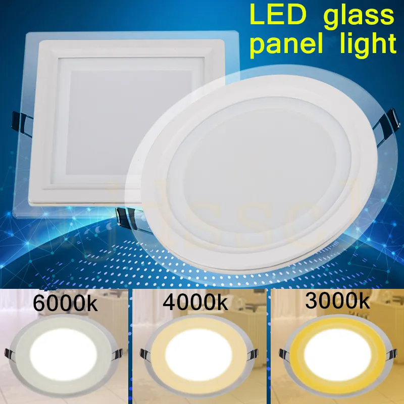 LED 패널 LED 스포트 3 색 변경 유리 LED 통 6W 9W 12W 18W 패널 빛 AC85-265V 천장 Recessed 실내 조명