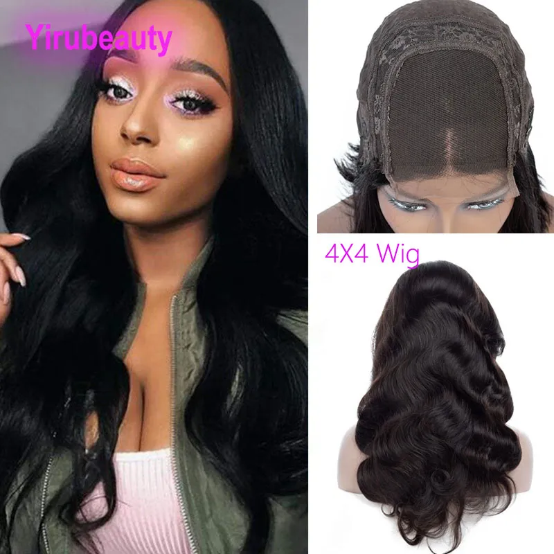 Perruque Lace Closure Wig Body Wave 4x4, cheveux indiens vierges, 10-32 pouces, 4x4, produits capillaires naturels, partie libre, couleur naturelle