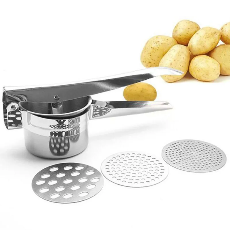 Kartoffelstampfer Ricers Küche Kochen Werkzeuge Edelstahl Druck Schlamm Püree Gemüse Obst Presse Maker Knoblauch Presser QW9878