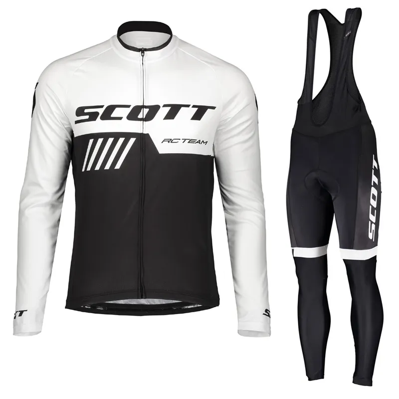 Scott Team Cykling Jersey Bib byxor passar män Långärmad MTB Cykel Outfits Road Bike Kläder Högkvalitativ Utomhus Sportkläder Y21031226