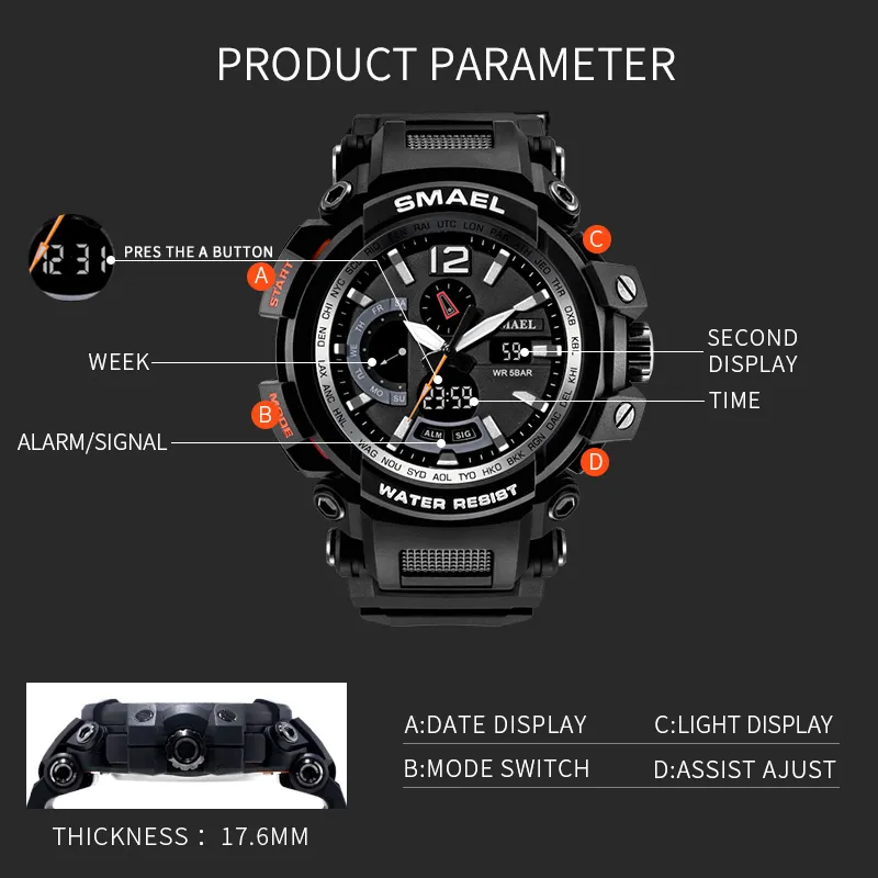 Men Watches Clock Men Military Army Sport leidde digitale polshorloge alarmdatum 1702 Relogio masculino esportivo militar