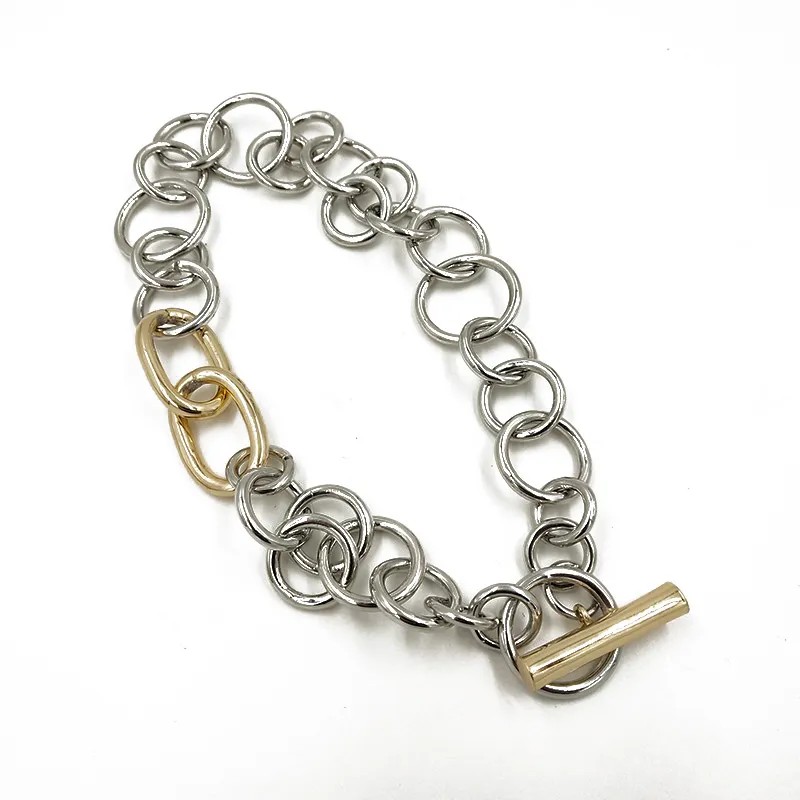 Fashion-New Brand Metal Link Chain Chokers Halsband för Kvinnor Punk Colliers Vintage Geometrisk Circle T Shape Pendant Halsband Kragen