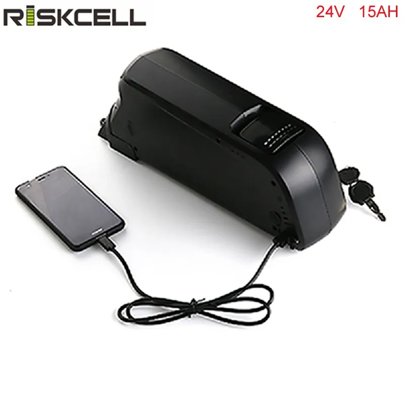 24V 350W Ebike 24V 15Ah bottle battery pack, Electric Bike dolphin lithium battery with USB and BMS