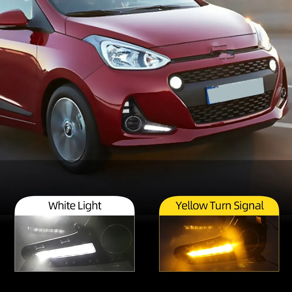 12V LED DRL Daytime Running Lights With Turn Signal For Hyundai Grand I10 2017 2019 Elantra Fog
