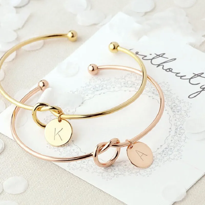 26 Braccialetti iniziali con lettera Bracciale aperto con nodo Bracciale con ciondolo in oro rosa Argento per le donne Regali di gioielli con dichiarazione di personalità femminile DHL