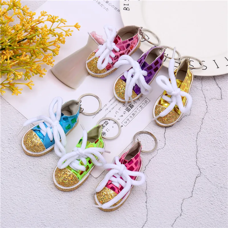 Bonito Tenis Sapatos Keychain Saco Charme Sparkling Glitter Chaveiro Titular Chave Presente Esportes Mini Sneaker Chaveiro Presentes Engraçados