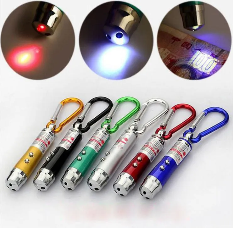 3 en 1 5 mw Laser Pen Pointer Mini LED Linterna Antorcha aleación de aluminio Linternas Antorchas de emergencia con llavero DHL gratis