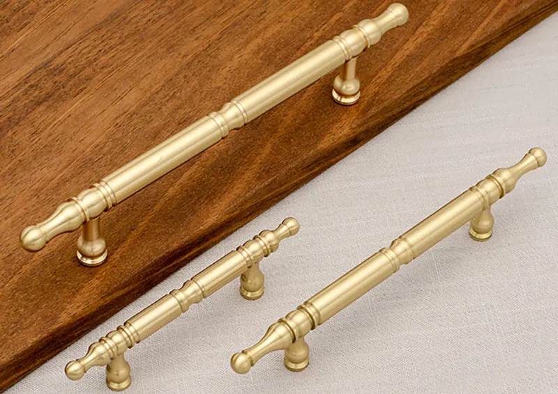 Nordic Brushed Brass Cabinet Knob Handles T Bar Drawer Pulls For ...