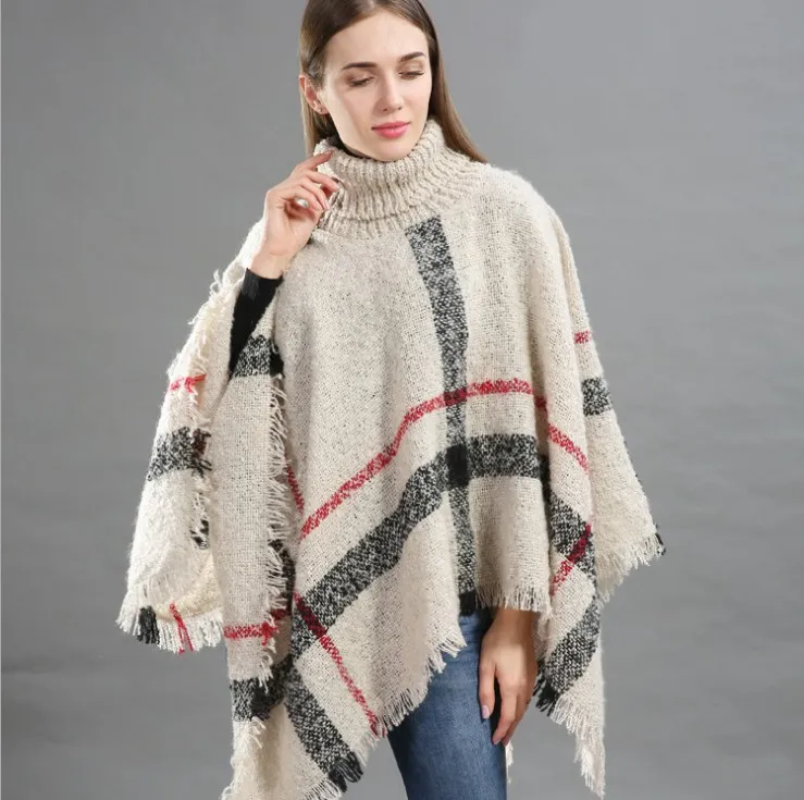 Plaid turtleneck poncho clearance