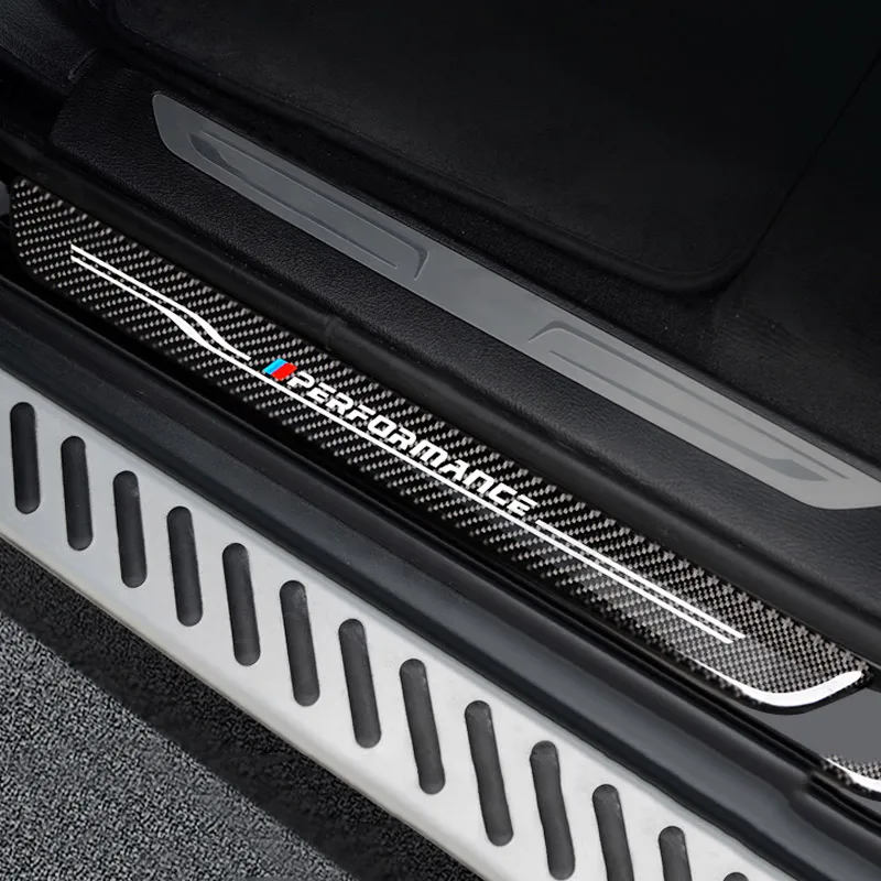 4Pcs Door Sill Protector Compatible with X1 X3 X5 F30 E36 Accessories,  Carbon Fiber Leather Door Entry Guard, Decoration Door Sill Scuff Plate