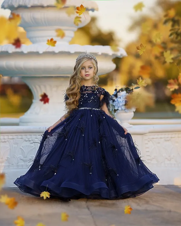blue dress for baby girl Jacquard Layer Mesh Bow Dove Tail Princess Party Dress, Blue / 3T-4 main image 1