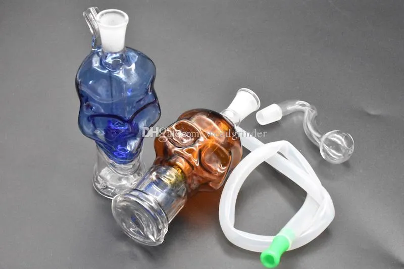 Wholesale cheap thick 10mm female skull gourd Recycler Bubbler Oil Rigs Water Pipes Smoking water Bongs with 10mm glass oil burner bowl