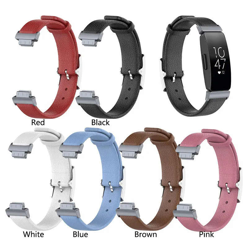 5 가지 색상의 이중 송아지 가죽 및 리치 정품 가죽 스트랩 가죽 시계 밴드 교체 용 팔찌 strap for fitbit Inspire / Inspire HR