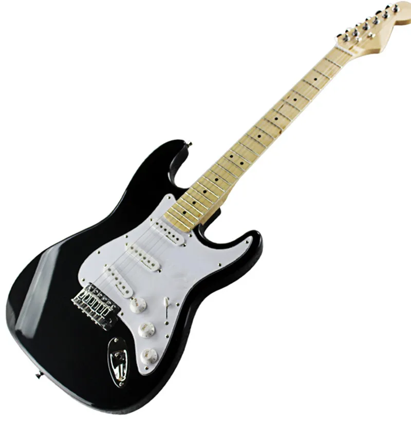 Customizable Hot Black Black Electric Guitar With White Pickguard