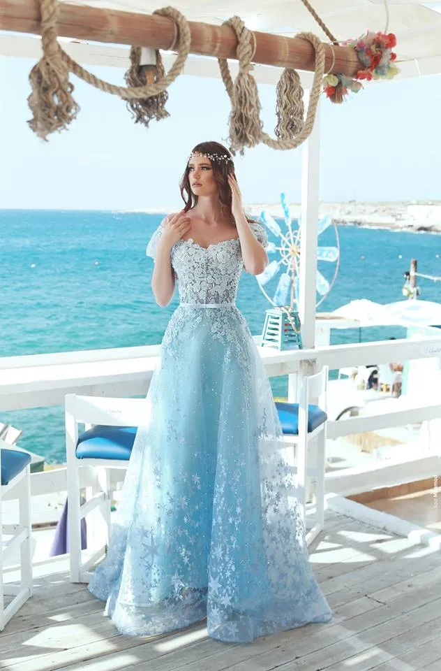 Een lijn tule lace off shoulder beach country bruiloft gasten jurken bruidsjurken 2019 abiti da sposa in Spiaggia Dubai Sale