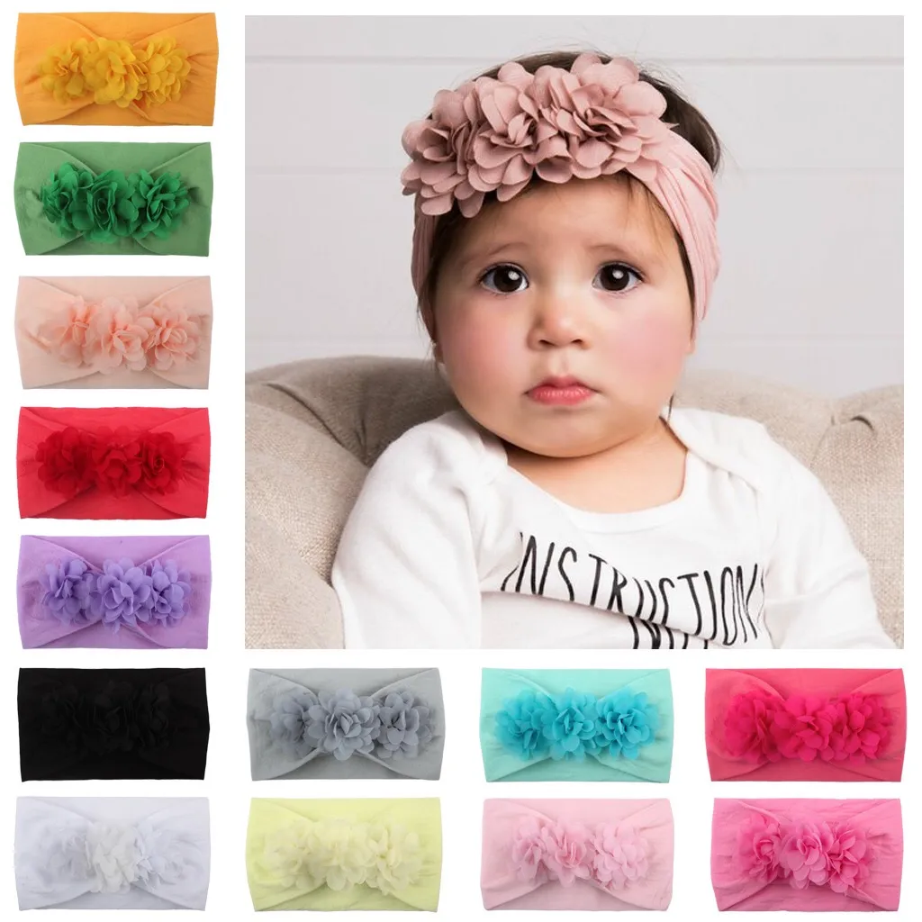 Baby Girl Headbands Chiffon flannelett Flower Kids Toddler Bow Hairband Nylon Big Floral Elastic Hair Bands lovely Accessories