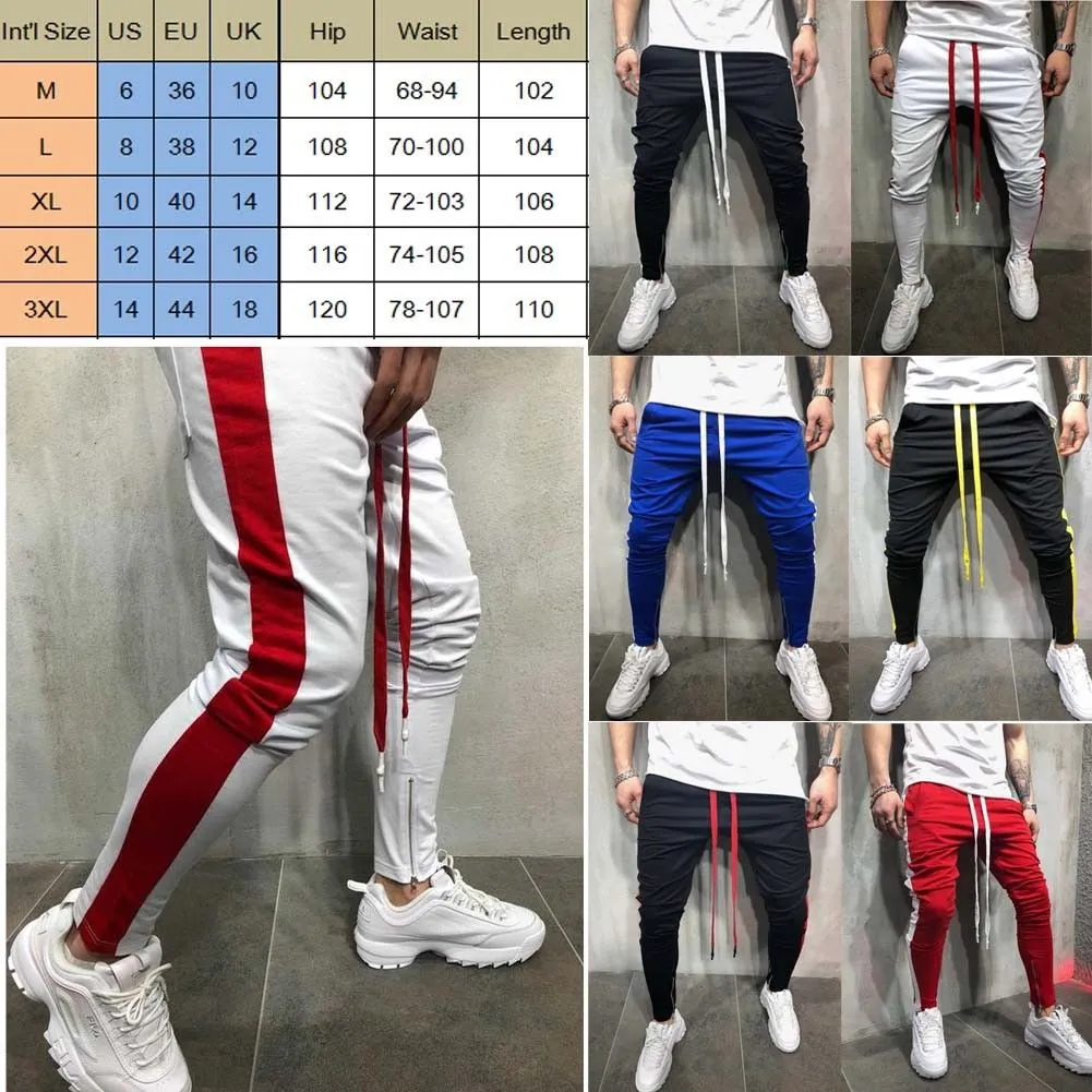 Mężczyźni Hipster Jogger Gym trening Track Side Kolor Stripe Track Kidence Spodnie 221B