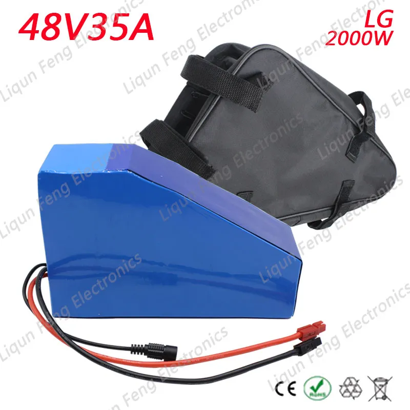 EU US No Tax 2000W 48V 34AH Triangle Battery 48V Li-ion Battery Use for LG 3400MAH Cell with 50A BMS and 5A Charger Send a bag.