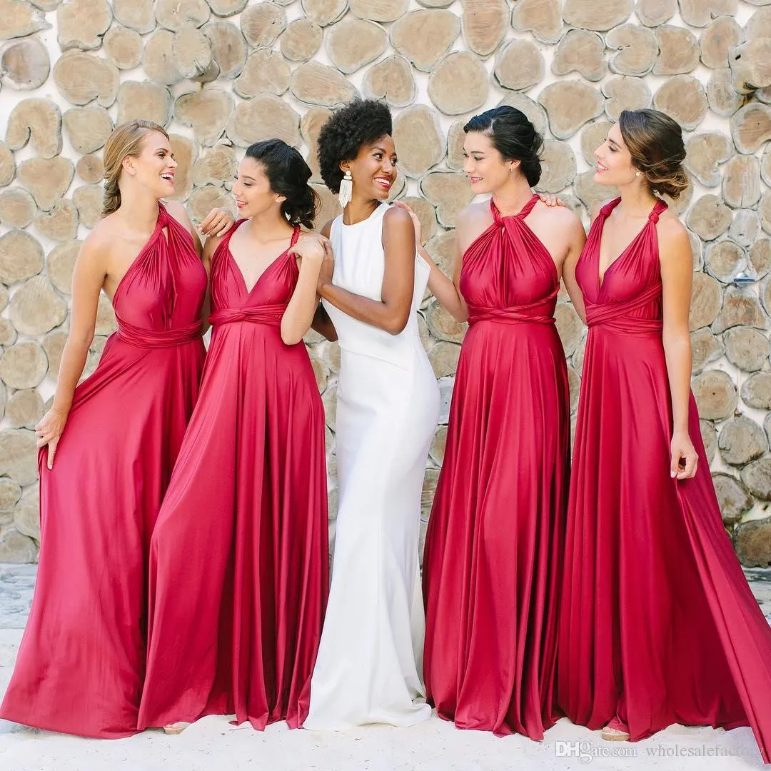 Satin Convertible one shoulder bridesmaid dresses - A-Line Ruched Wedding Guest Gown for Maid of Honor, Wedding Guests, and Evening Proms