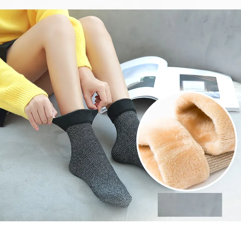 Womens Cotton Glitter Socks Thermal New Fashion Heavy Thick Soft Warm Snow Home Flooring Fuzzy Winter Socks